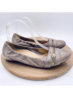 Paul Green Shoes Womens 7.5 Beige Metallic Leather Ballet Flats Cap Luxury Shiny